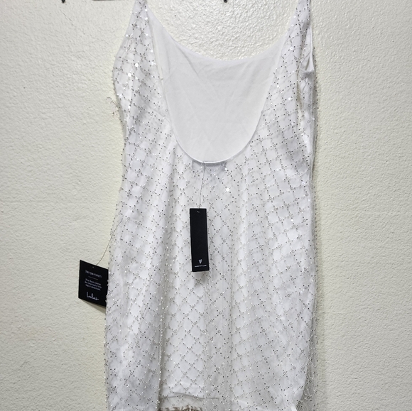 Lulus Destined to Dazzle White Sequin Beaded Fringe Shift Mini Dress XS Wedding - Picture 11 of 13